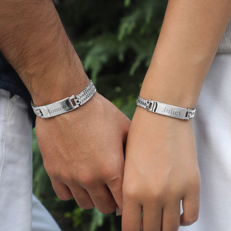 8mm Engraved Stainless Steel Adjustable Bracelet For Women Silver - Image 3