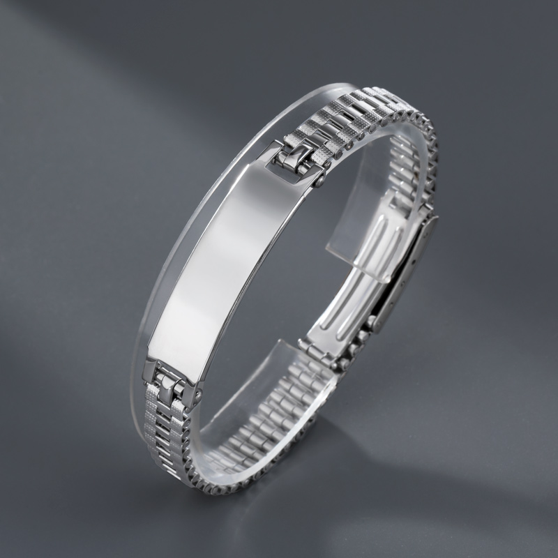 8mm Engraved Stainless Steel Adjustable Bracelet For Women Silver - Image 4