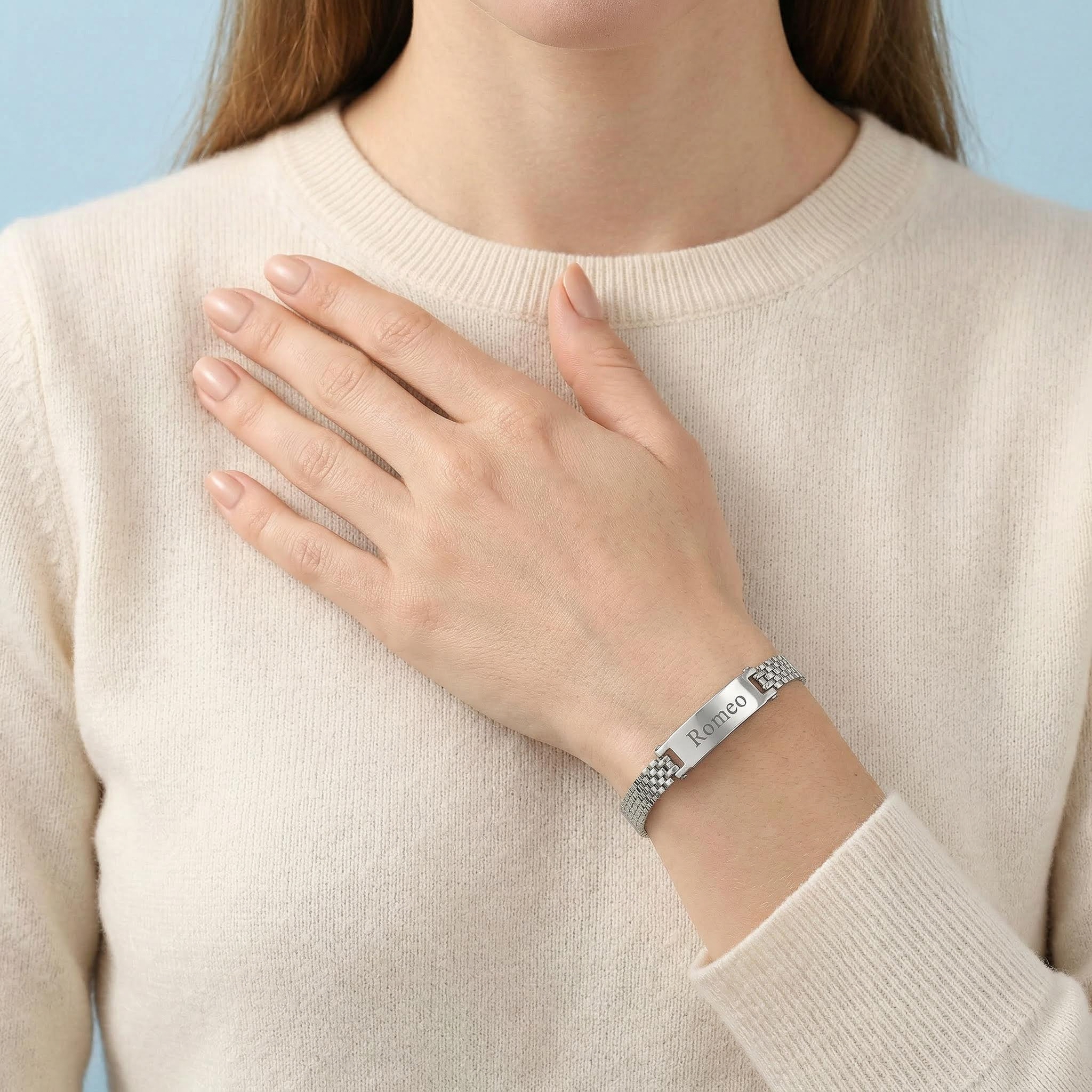 8mm Engraved Stainless Steel Adjustable Bracelet For Women Silver - Image 7
