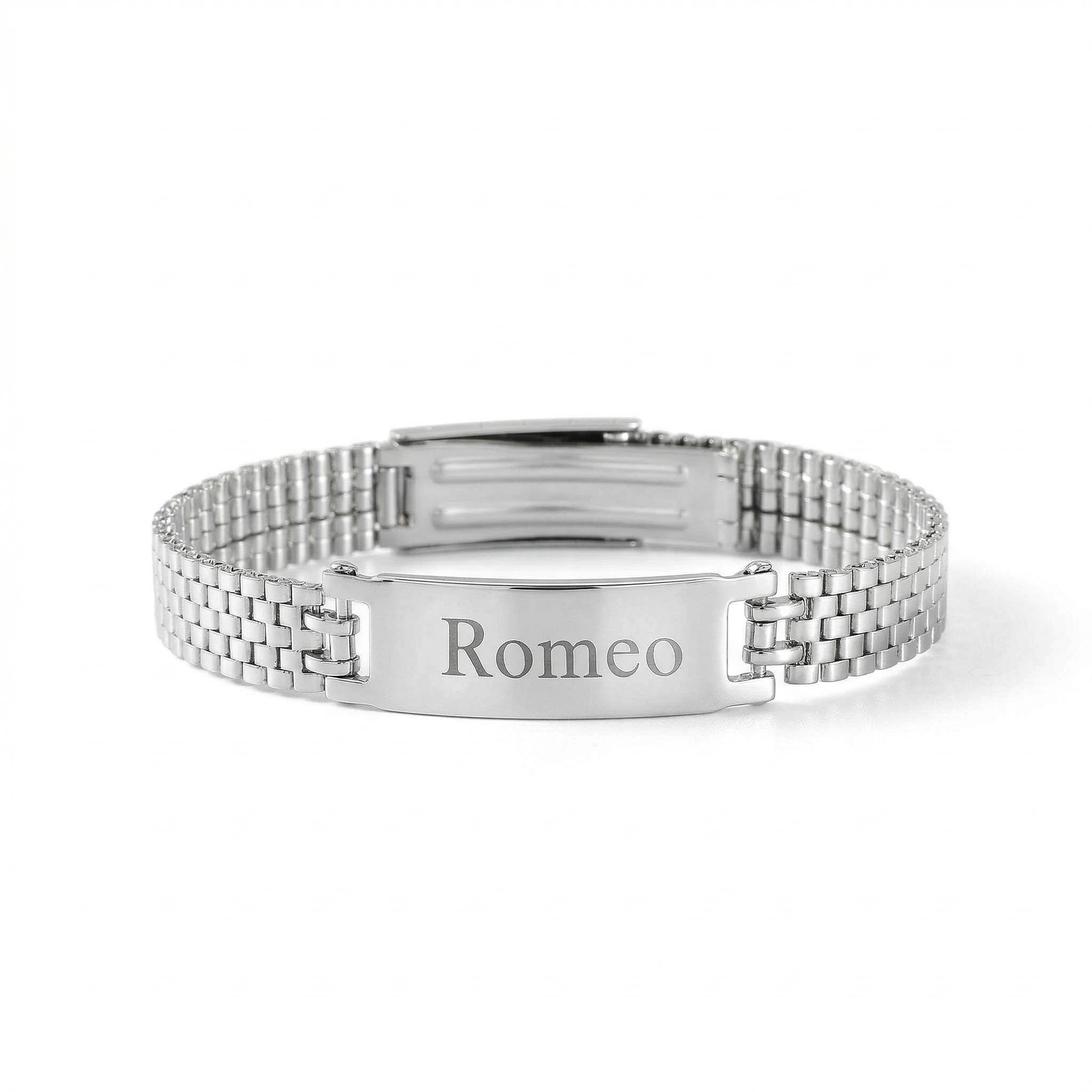 8mm Engraved Stainless Steel Adjustable Bracelet For Women Silver