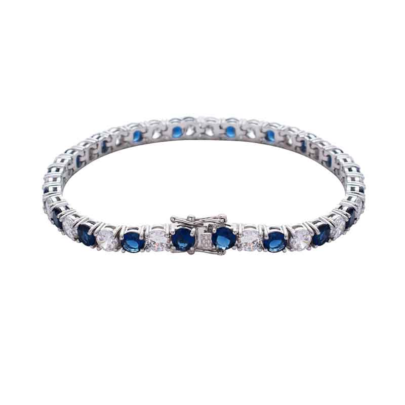 5mm White & Sapphire Single Row Tennis Bracelet In White Gold Iced Out - Image 3
