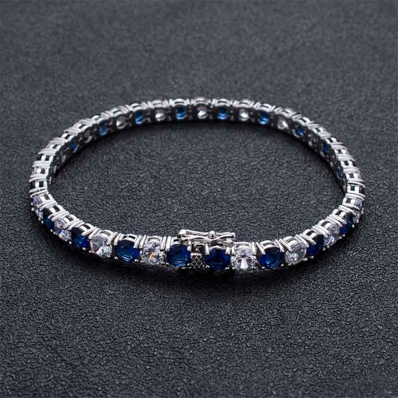 5mm White & Sapphire Single Row Tennis Bracelet In White Gold Iced Out