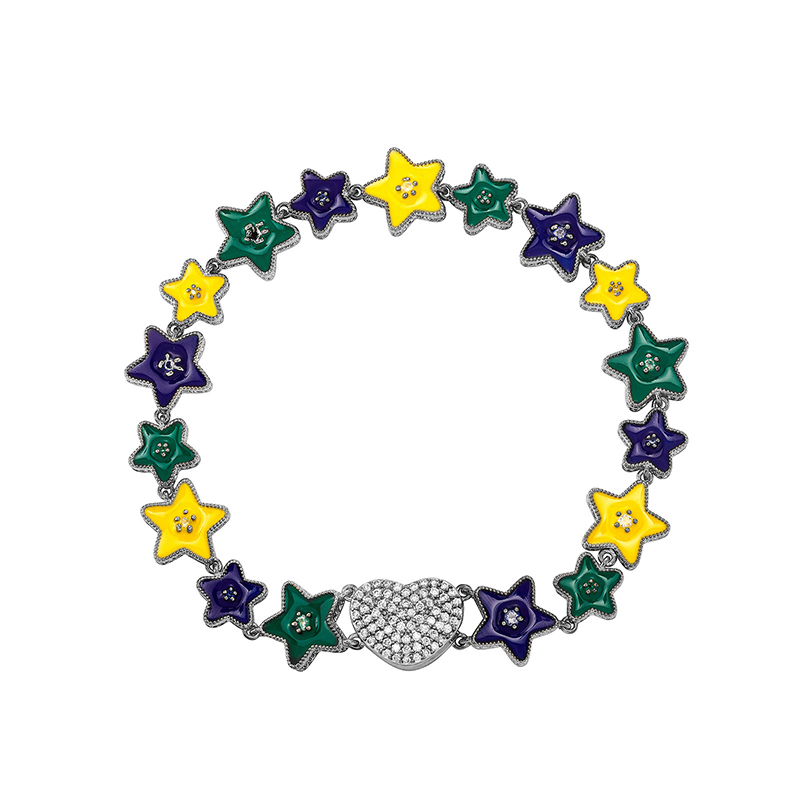 Five-pointed Stars & Magnetic Pave Heart Buckle Bracelet Gold - Image 3