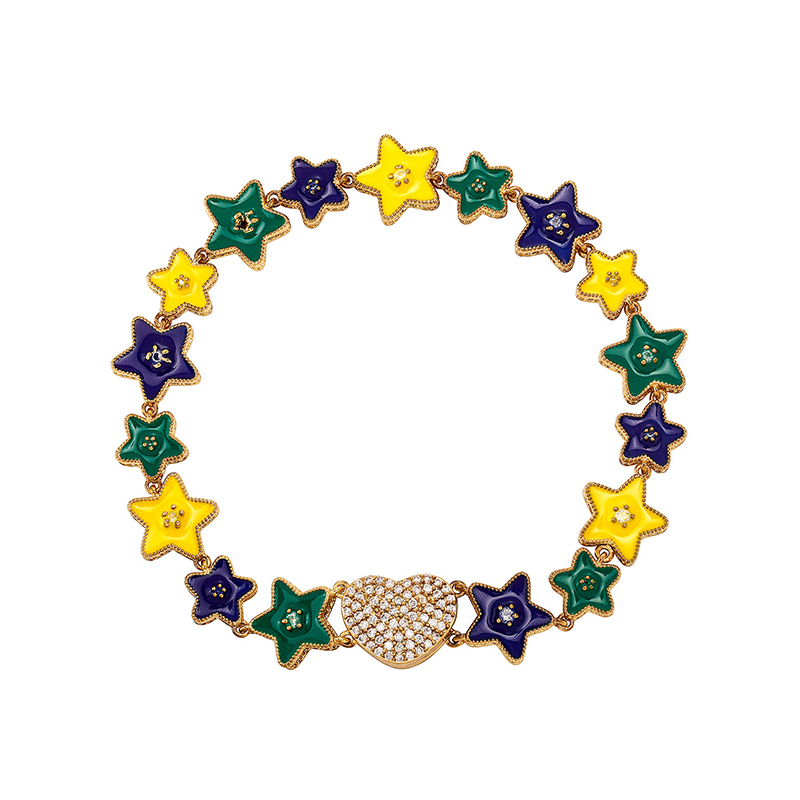 Five-pointed Stars & Magnetic Pave Heart Buckle Bracelet Gold