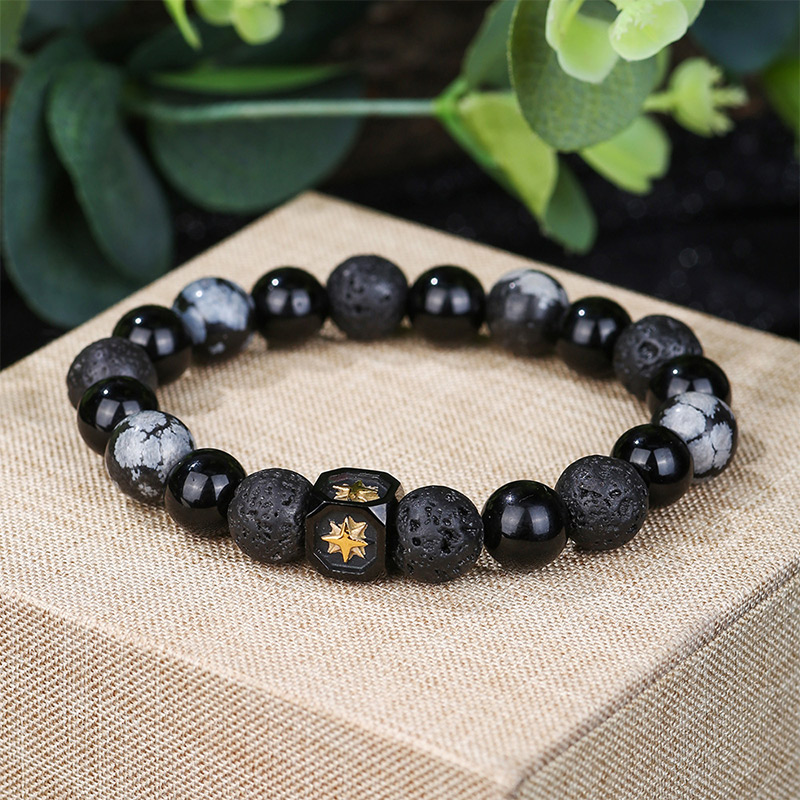 Hexagram Planet Volcanic Stone & Alabaster Beaded Power Bracelet Silver - Image 3