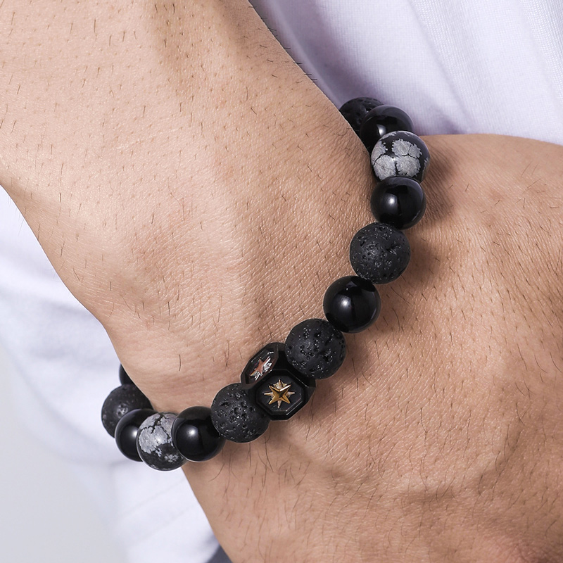 Hexagram Planet Volcanic Stone & Alabaster Beaded Power Bracelet Silver - Image 4