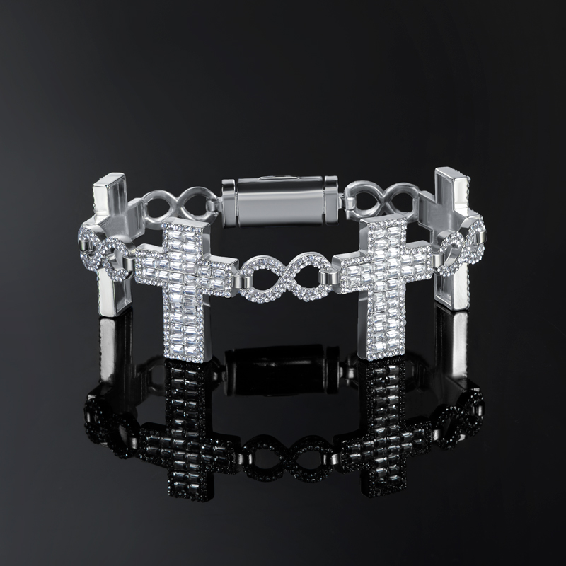 10mm 8 Baguette Cross Infinity Bracelet In White Gold With Gold Shine - Image 3