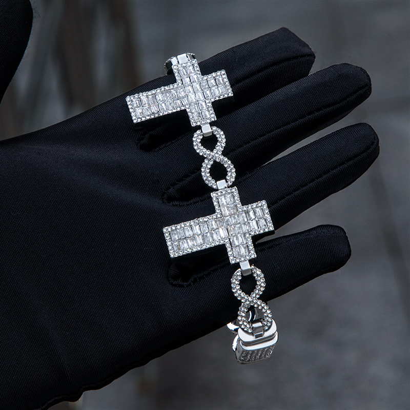 10mm 8 Baguette Cross Infinity Bracelet In White Gold With Gold Shine - Image 4