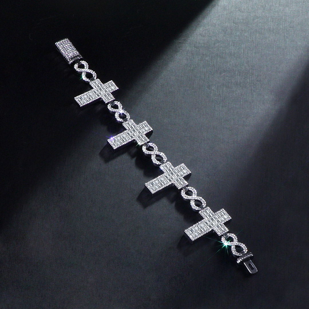 10mm 8 Baguette Cross Infinity Bracelet In White Gold With Gold Shine - Image 6