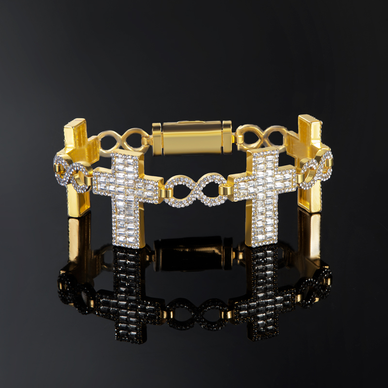 10mm 8 Baguette Cross Infinity Bracelet In Gold With Street Luxury Shine - Image 3
