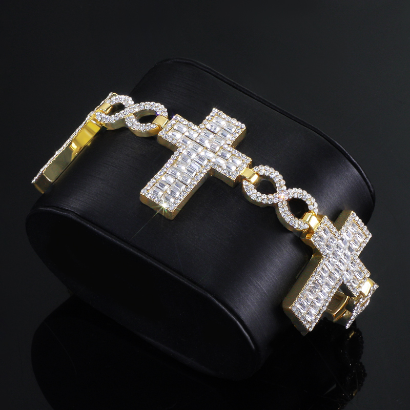 10mm 8 Baguette Cross Infinity Bracelet In Gold With Street Luxury Shine - Image 4