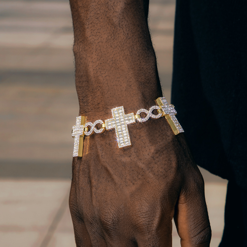 10mm 8 Baguette Cross Infinity Bracelet In Gold With Street Luxury Shine - Image 5