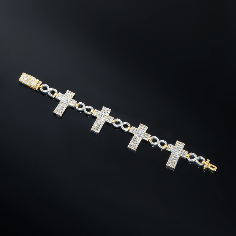 10mm 8 Baguette Cross Infinity Bracelet In Gold With Street Luxury Shine - Image 7