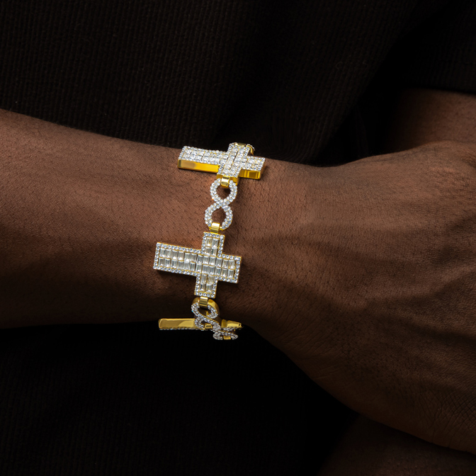 10mm 8 Baguette Cross Infinity Bracelet In Gold With Street Luxury Shine