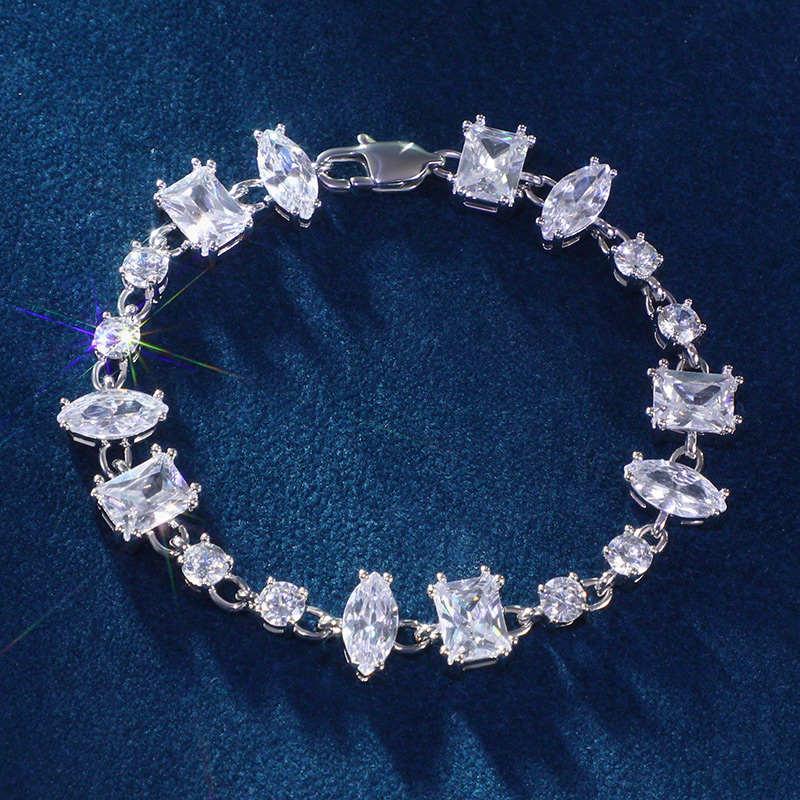 Iced Out Cz Clear Mixed Shape Tennis Bracelet Gold With Street Luxury Shine - Image 3
