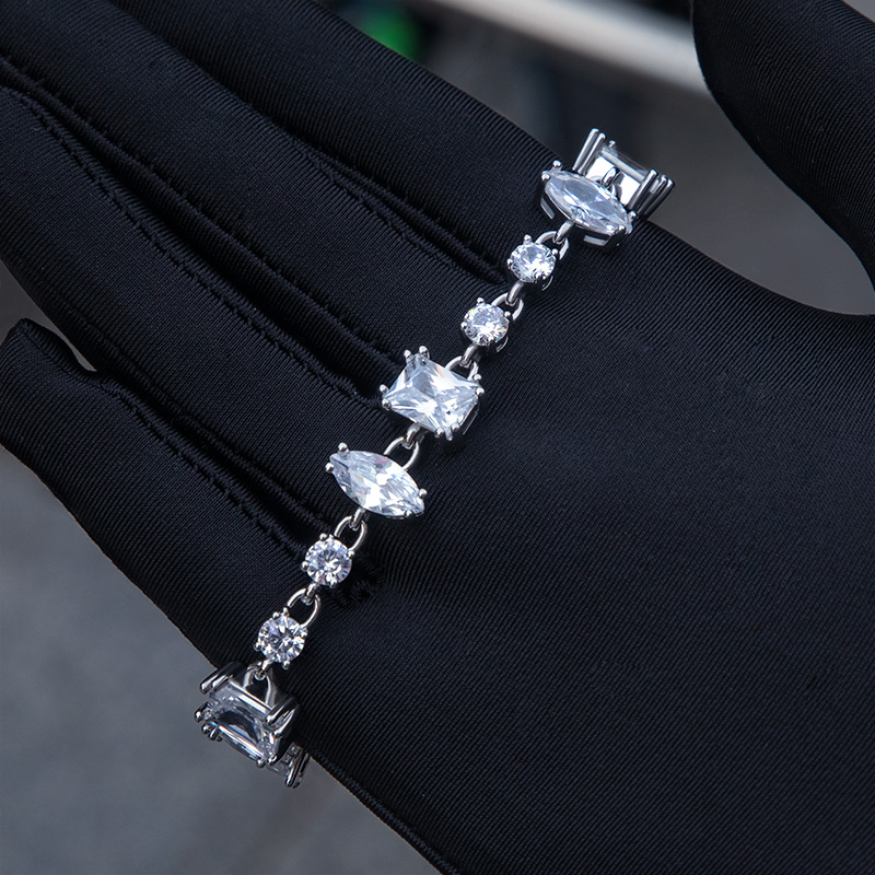 Iced Out Cz Clear Mixed Shape Tennis Bracelet Gold With Street Luxury Shine - Image 4