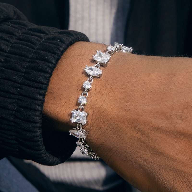 Iced Out Cz Clear Mixed Shape Tennis Bracelet Gold With Street Luxury Shine - Image 5