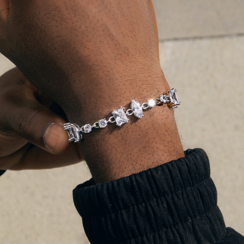 Iced Out Cz Clear Mixed Shape Tennis Bracelet Gold With Street Luxury Shine