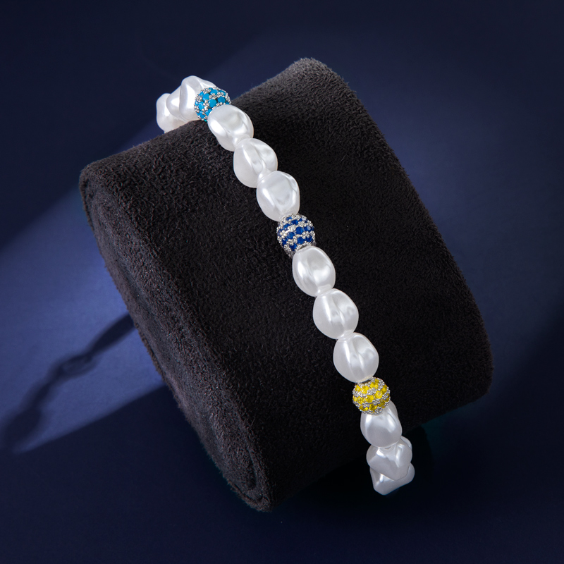 Irregular Pearls & Iced Out Multi-colour Ball Bracelet Silver - Image 3