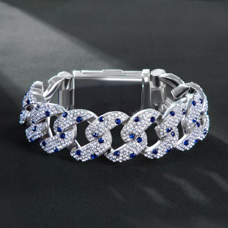 20mm 8 Sapphire Spot Cuban Link Bracelet In White Gold With Gold Shine - Image 3