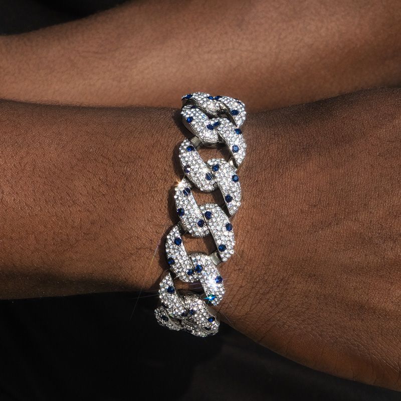 20mm 8 Sapphire Spot Cuban Link Bracelet In White Gold With Gold Shine - Image 4