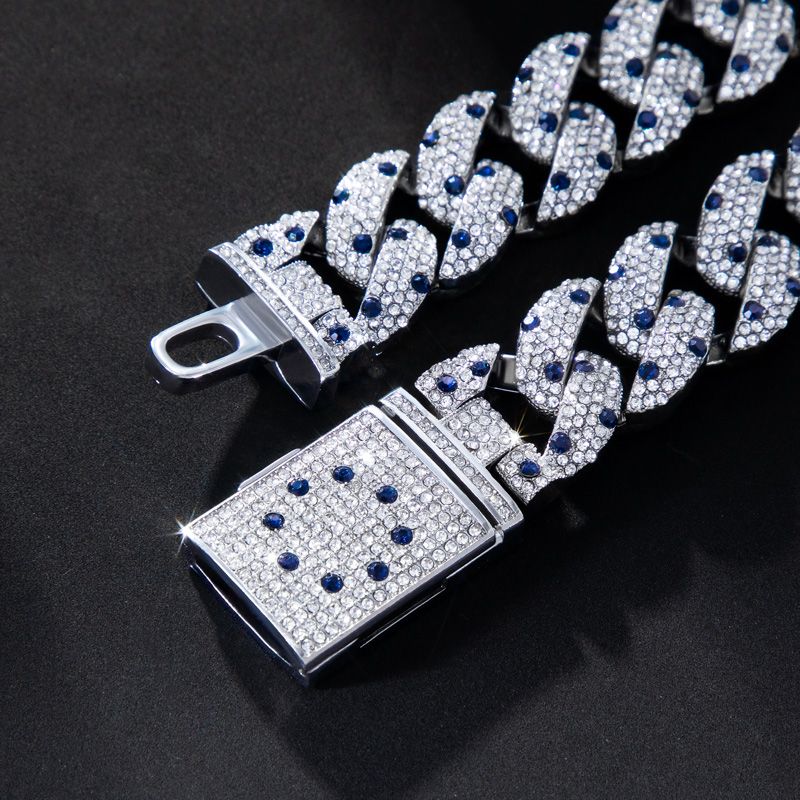 20mm 8 Sapphire Spot Cuban Link Bracelet In White Gold With Gold Shine - Image 5