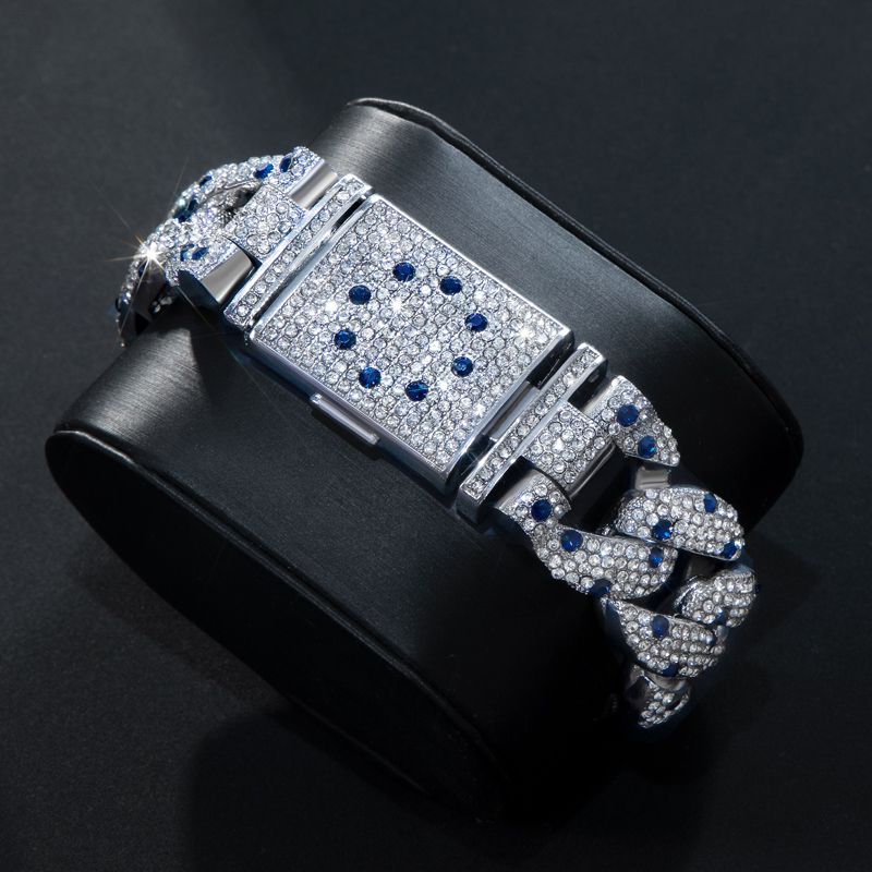 20mm 8 Sapphire Spot Cuban Link Bracelet In White Gold With Gold Shine