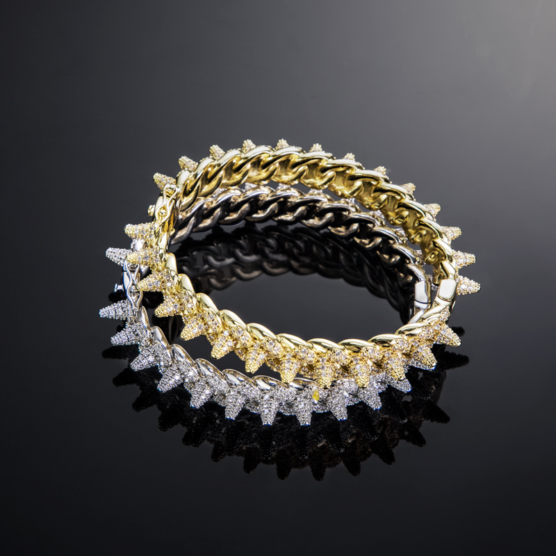 Micro Pave Spike Cuban Link Bracelet/bangle Gold With Street Luxury Shine - Image 5