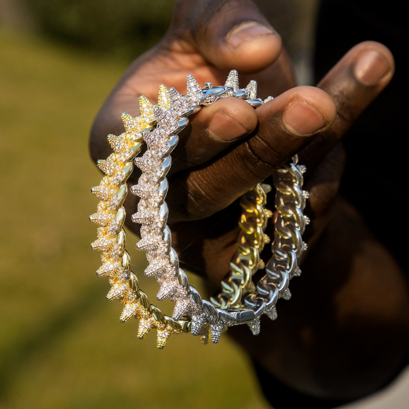 Micro Pave Spike Cuban Link Bracelet/bangle Gold With Street Luxury Shine - Image 6