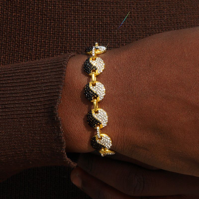 12mm 8 Iced Out Yin Yang Link Bracelet In Gold With Street Luxury Shine
