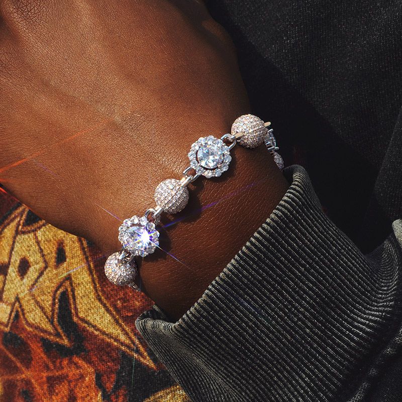 12mm 8 Full Paved Ball And Halo Mix Link Bracelet In White Gold Iced Out - Image 3