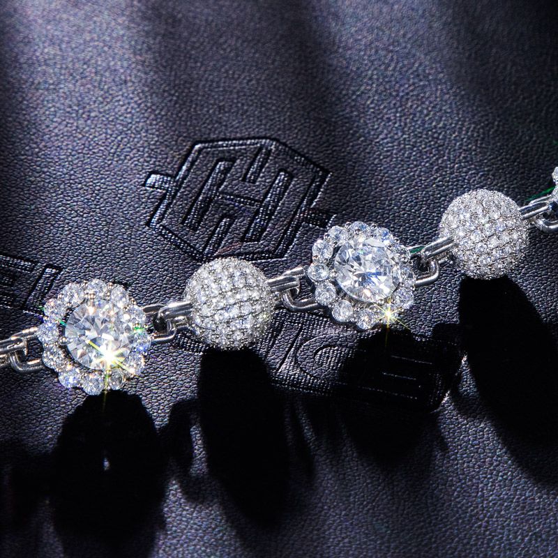 12mm 8 Full Paved Ball And Halo Mix Link Bracelet In White Gold Iced Out - Image 4