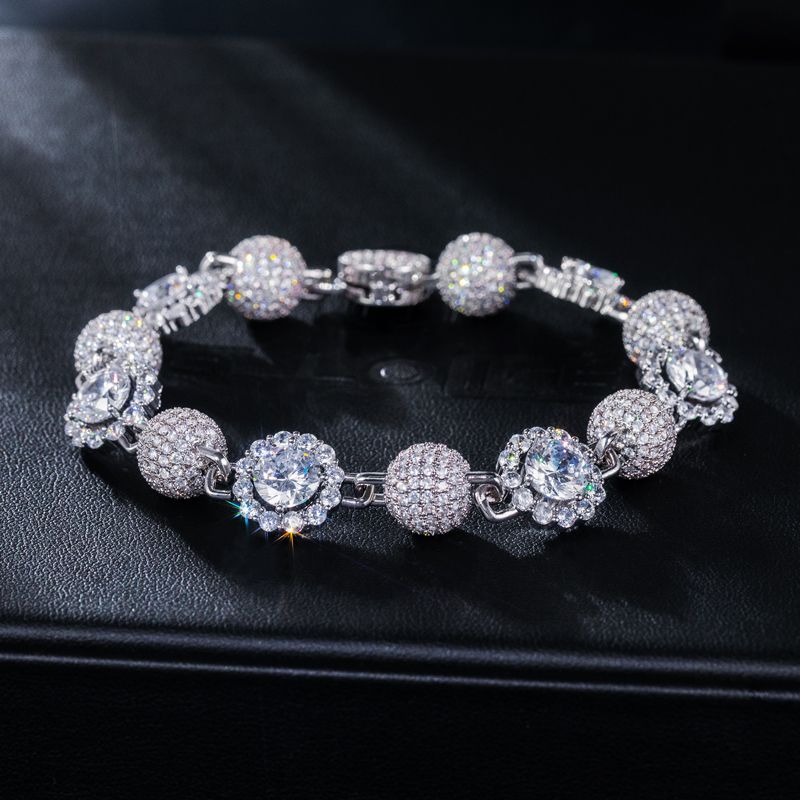 12mm 8 Full Paved Ball And Halo Mix Link Bracelet In White Gold Iced Out - Image 5