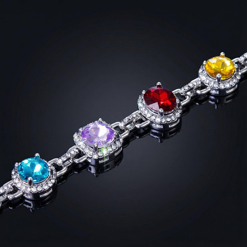 8.5mm Multi-color Diamonds Bracelet In White Gold With Street Luxury Shine - Image 5