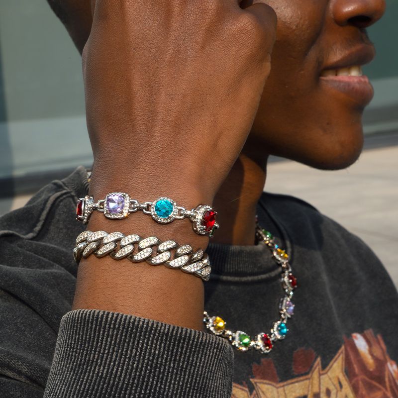 8.5mm Multi-color Diamonds Bracelet In White Gold With Street Luxury Shine - Image 6
