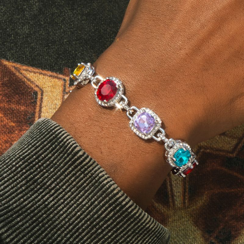 8.5mm Multi-color Diamonds Bracelet In White Gold With Street Luxury Shine - Image 7