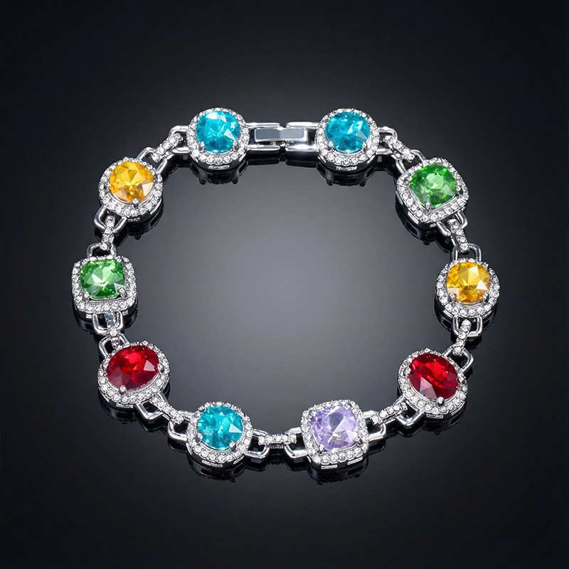 8.5mm Multi-color Diamonds Bracelet In White Gold With Street Luxury Shine