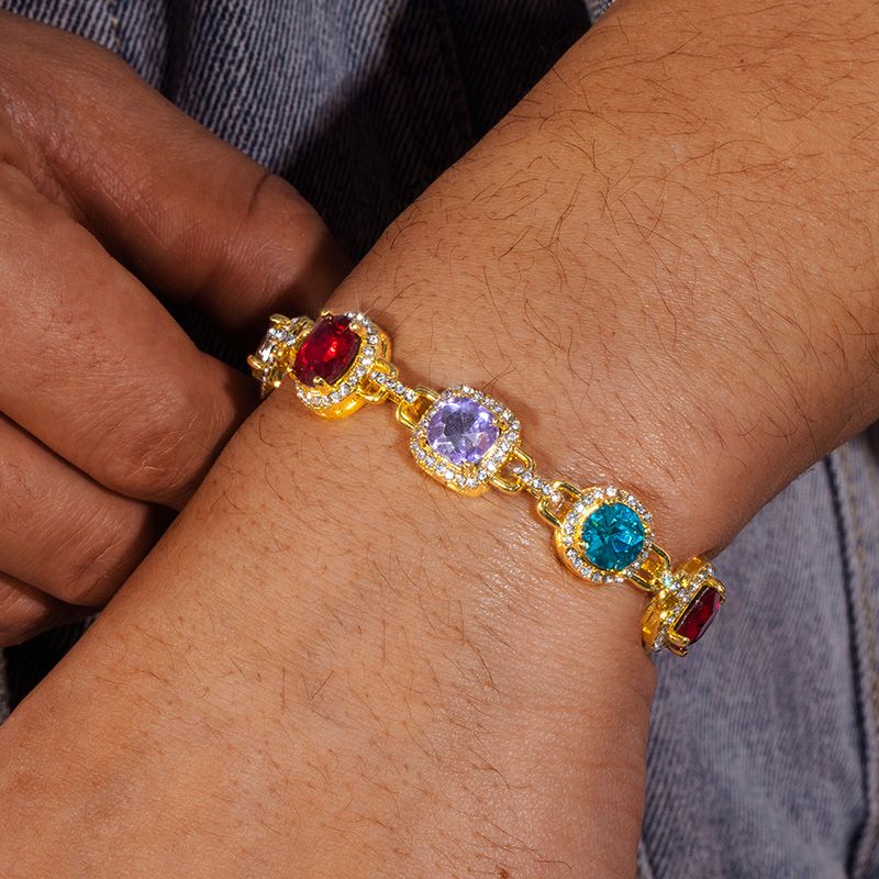 8.5mm Multi-color Diamonds Bracelet In Gold With Street Luxury Shine