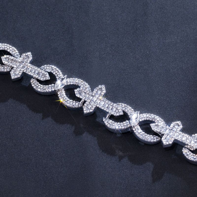 Street Luxury Baguette Cut Cross With Infinity Link Bracelet In White Gold - Image 5