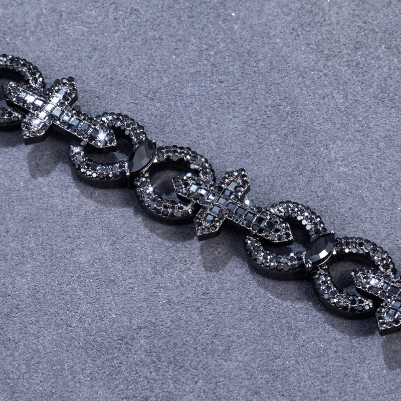 Street Luxury Baguette Cut Cross With Infinity Link Bracelet In Black Gold - Image 5