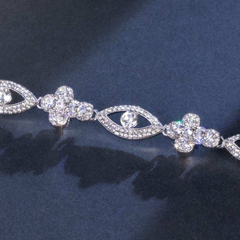 Round Diamonds Cross With Evil Eyes Bracelet In White Gold With Gold Shine - Image 5