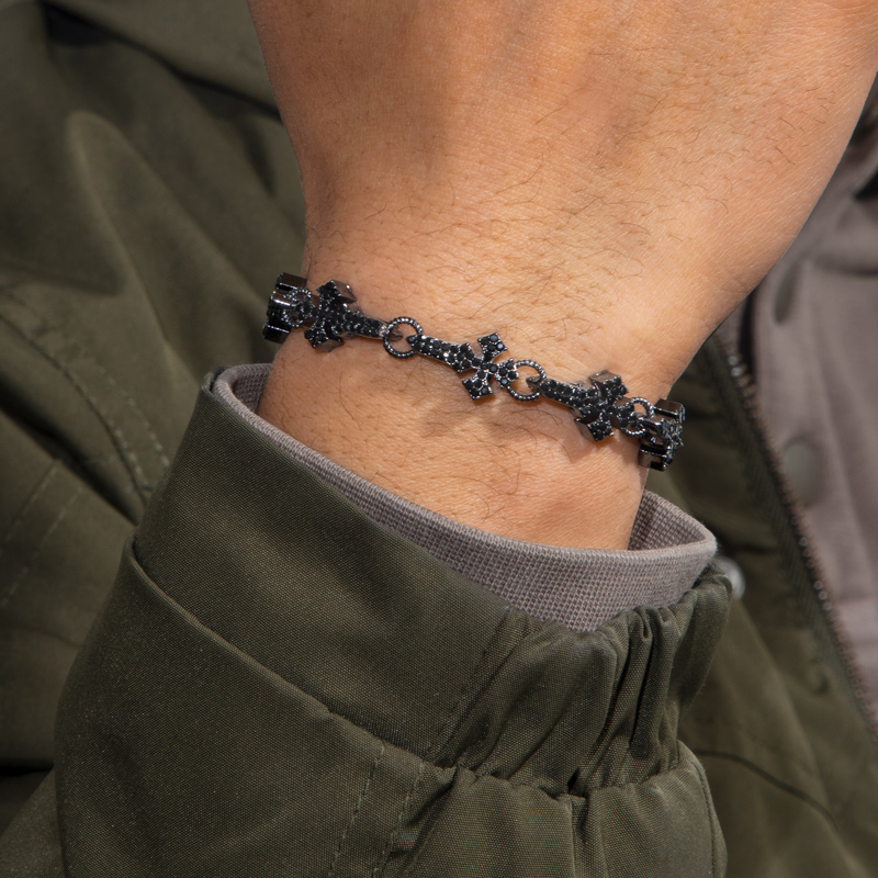 11mm Micro Pave Cross Link Bracelet In Black Gold With Street Luxury Shine - Image 3