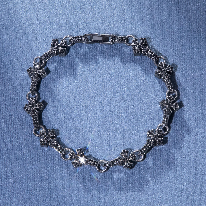 11mm Micro Pave Cross Link Bracelet In Black Gold With Street Luxury Shine - Image 4