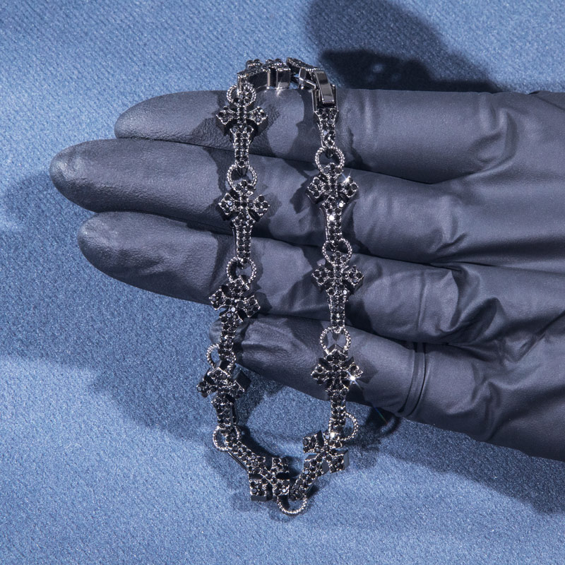 11mm Micro Pave Cross Link Bracelet In Black Gold With Street Luxury Shine - Image 6