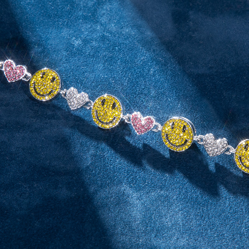 Smile Face & Heart Link Bracelet In White Gold With Street Luxury Shine - Image 5
