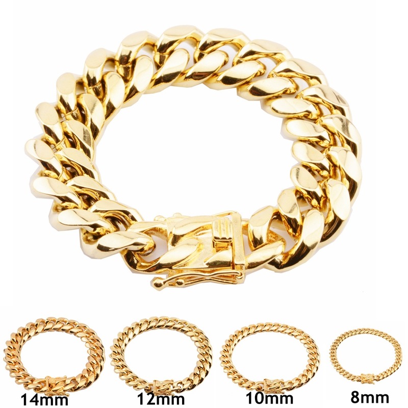 Street Luxury 8mm/10mm/12mm/14mm 8 Stainless Steel Cuban Bracelet In Gold - Image 5