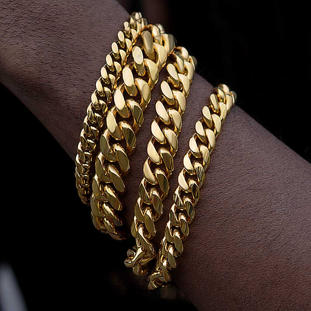 Street Luxury 8mm/10mm/12mm/14mm 8 Stainless Steel Cuban Bracelet In Gold