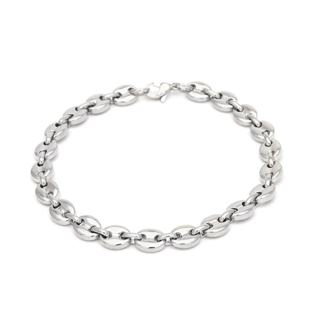7mm 8 Coffee Bean Stainless Steel Bracelet Silver With Street Luxury Shine - Image 3