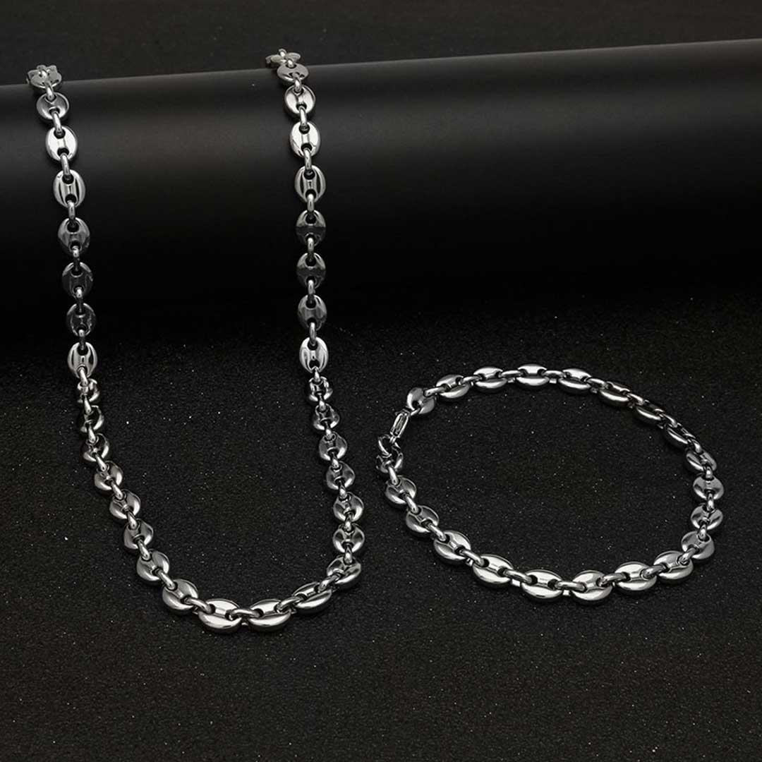 7mm 8 Coffee Bean Stainless Steel Bracelet Silver With Street Luxury Shine - Image 4