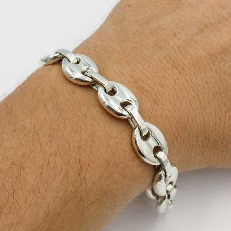 7mm 8 Coffee Bean Stainless Steel Bracelet Silver With Street Luxury Shine